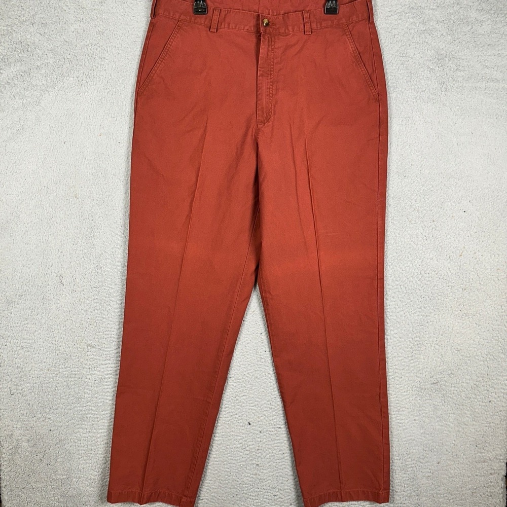 NEW L.L. Bean Pants Mens 37X34 Rust Orange Chino Khakis Straight Pocket Casual